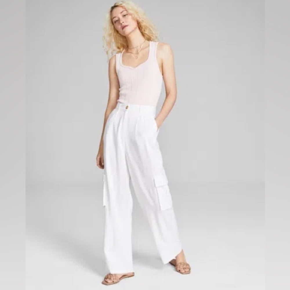 NWT White Linen Cargo Pants Size Medium - Picture 1 of 13